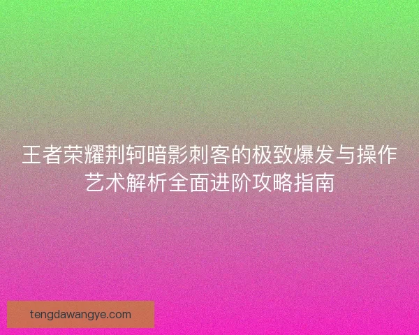 王者荣耀荆轲暗影刺客的极致爆发与操作艺术解析全面进阶攻略指南