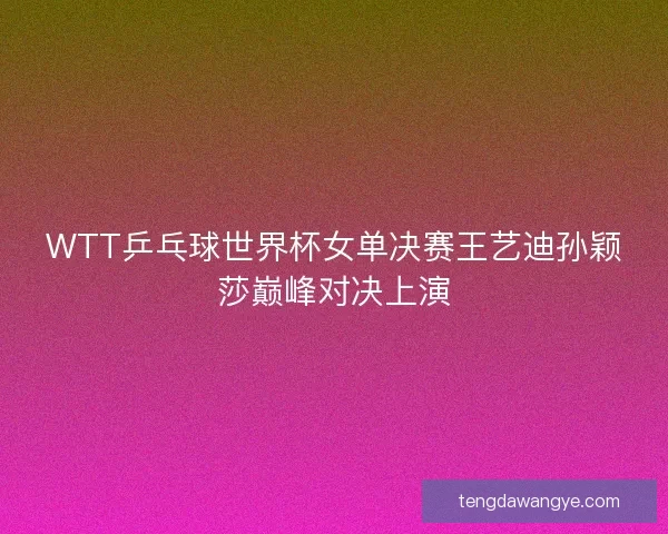 WTT乒乓球世界杯女单决赛王艺迪孙颖莎巅峰对决上演